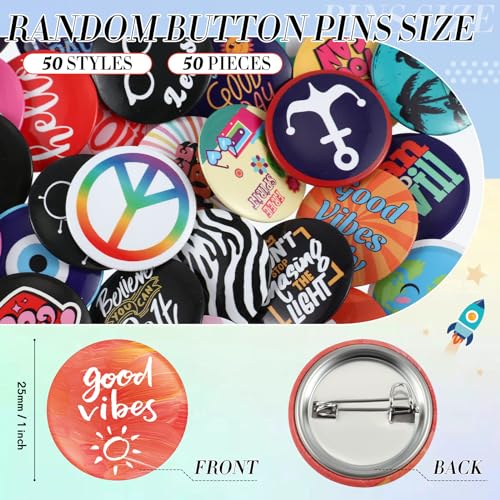 image for Kigeli 50 Pcs 80's Buttons Pins 1 Inch/ 25 mm Retro Punk Button Pin Sl