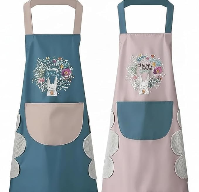 Women Kitchen Apron with Hand Wipe Pockets Big Front Pocket Waterproof Cooking & Baking Apron for Home Kitchen Chef Workwear | खाना बनाते समय हाथ पोंछने की सुविधा वाला एप्रन-image-38