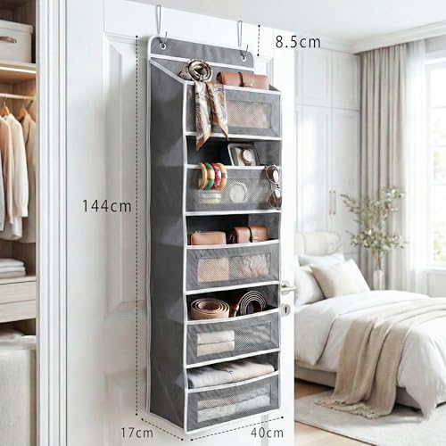 Image of CLAPONE Over the Door Organizer /Large Pockets - Anti-Tilt Hanging Storage for Bedroom /Closet Door Storage /Bathroom /Pantry /Nursery /Bedroom (Grey, 5 Layers)