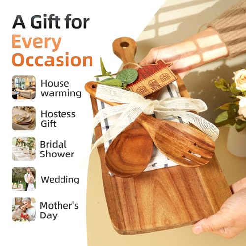 The Perfect Housewarming Gift! Wooden Cutting Boards Set with Utensils & Napkin - Charcuterie, Cheese, Serving Tray for New Home, Kitchen Decor - Image 2