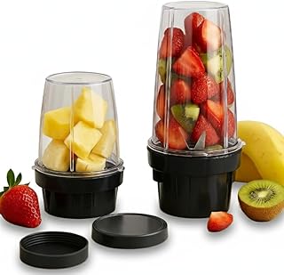 Wildan Heavy Bullet Jar Set for Mixer Grinder | 600ml &amp; 300ml ABS Plastic Base | BPA-Free Transparent Jars | Compatible wi...