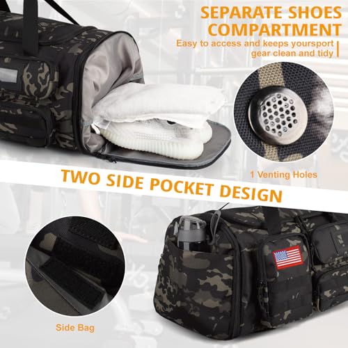 Expandable Gym Bag For Men,Tactical Large 3 in 1 Sports Duffle Bag With Shoes Compartment,Water Resistant Sports Gym Tote Bags Multi-functional Weekend Travel Backpack Overnight Bag by ATRIPACK - Image 5