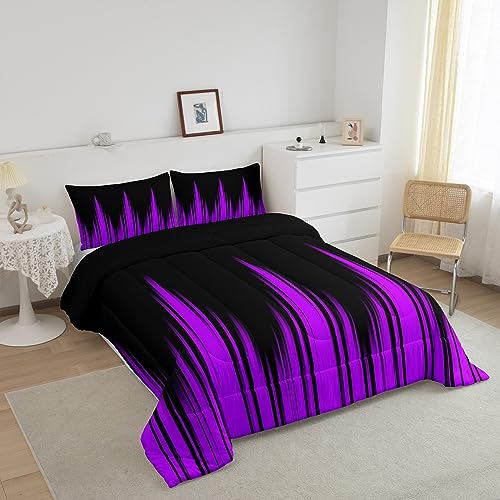 Image of Feelyou Ombre Comforter Queen, Purple Striped Comforter Abstract Gradient Lines Duvet Set 3Pcs