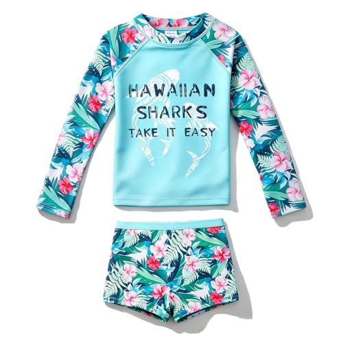 Image of PHIBEE Girls' Rash Guard Set Long Sleeve UPF 50+ Sun Protection Two-Piece Swimwear