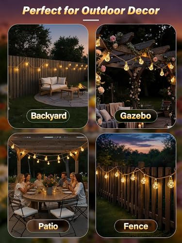 Ollny Solar Lights Outdoor Garden 8m Hemp Rope Festoon Light with Remote, USB Fairy String with 16 ES Shatterproof Bulbs 160 LEDs 8 Modes, Waterproof Lighting for Outside Gazebo Patio Party Decor - Image 5