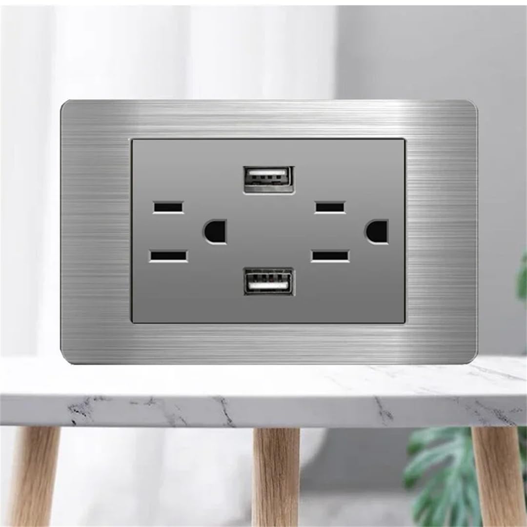 Prise Universelle Standard De Prise De Courant De Mur Avec La Prise 2Way D'acier Inoxydable D'usb 2USB 2 US