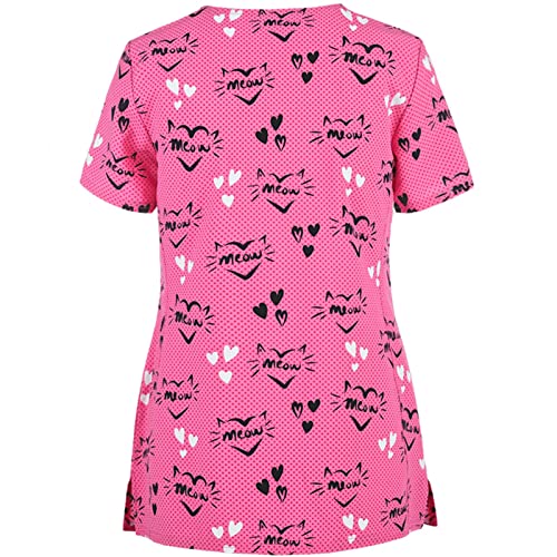 OIOLOYJM Printed Scrub Tops Women Short Sleeve V Neck Plus Size Scrubs for Womens Nursing Uniforms Shirts with Pockets