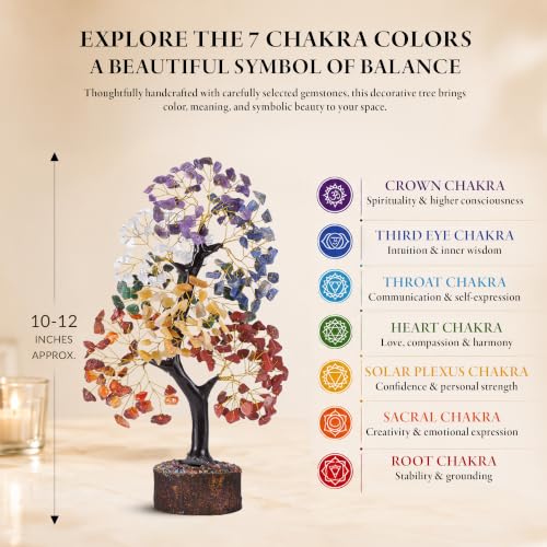 7 Chakra Tree of Life - Birthday Gifts for Women | Crystal Tree for Home Office Decor | Handcrafted Feng Shui Crystal Money Tree | Good Luck Gifts | 10 Inch 300 Beads - Image 2