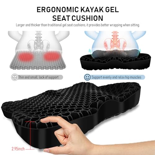 Image of NEW-Vi Anti-Slip Kayak Seat Cushion - Double Thicken Gel Boat Cushion, Waterproof Kayak Gel Seat Cushion, Coccyx Sciatica Pain Relief, Kayak Accessories for Fishing, Kayak Fishing Accessories