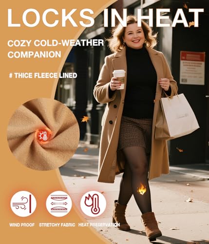 MERYLURE High Waist Fleece Lined Tights Women Plus Size, Fake Translucent Winter Warm Pantyhose Thick Thermal Leggings4