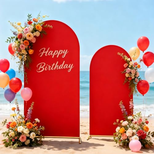 Red Arch Backdrop Cover 6FT+7.2FT Arch Covers Stretchy Backdrop Spandex Draped Arch Backdrop Cover for Christmas Halloween Birthday Baby Shower Bridal Shower Home Decoration(Only Cover) - image 6