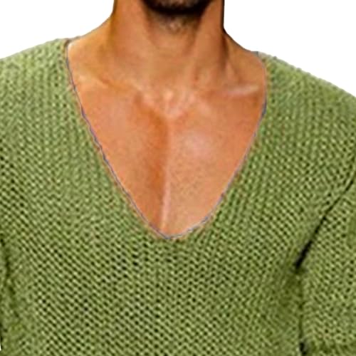 Mens Deep V Neck Sweater Top Long Sleeve Low Cut Knitted Top Men Male Lightweight Knitted Pullover Sweater2