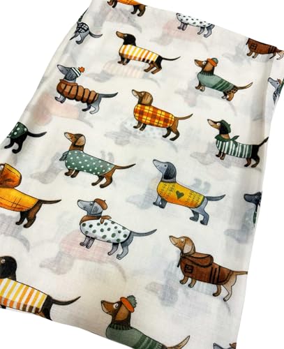 XL Dackel Schal mit Dog Hunde Muster Tuch Sommer Frühling Herbst Halstuch Stola Tuch Übergangsschal Baumwolle (Beige)