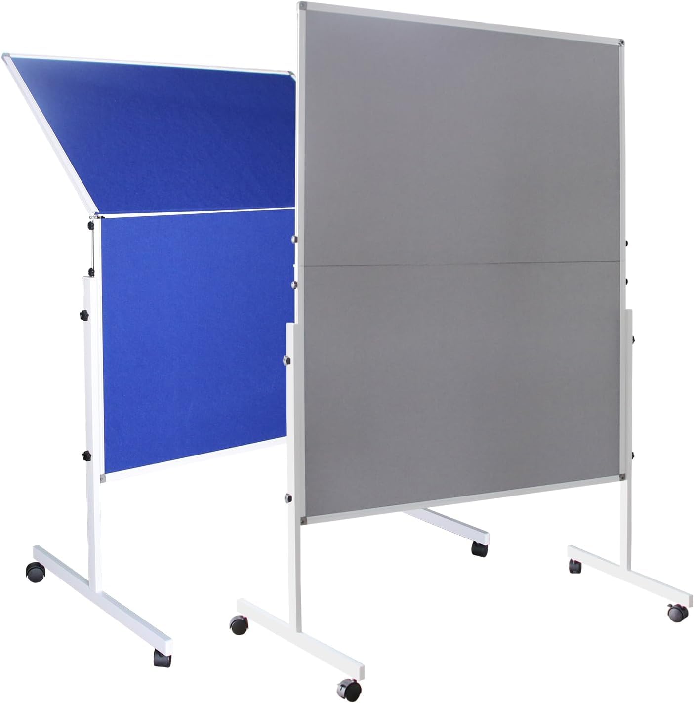 XIWODE Foldable Mobile Room Divider, Double Sided Blue Fabric Bulletin Push Pin Board Rolling with Stand, 150 x 120 cm, Movable Freestanding Screens Office Partition for Presentation and Display