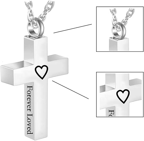 Miniatura 3 de Collar de cremación de cruz para cenizas, collar de urna de cremación conmemorativa, acero inoxidable, negroplata, joyería para mujeres y hombres,