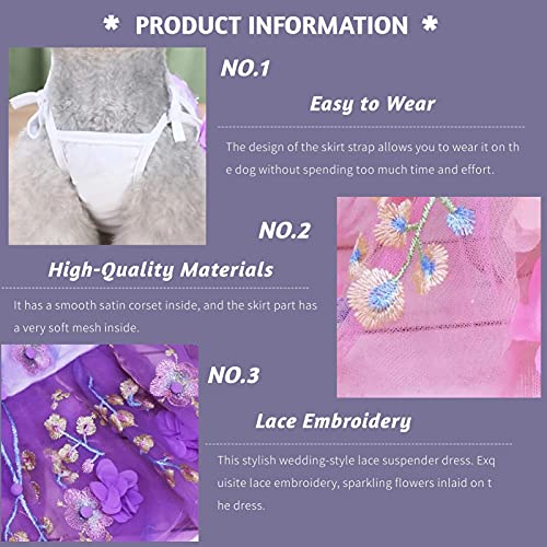 Seis Flower Lace Dog Dress Cat Princess Suspender Costume Puppy Tutu Floral&Bow Clothes Puppy Embroidery Skirt For Cats Teddy Dog Small Medium Dogs (Pink, S (Chest Circumference 37Cm/14.6")) #TOP4