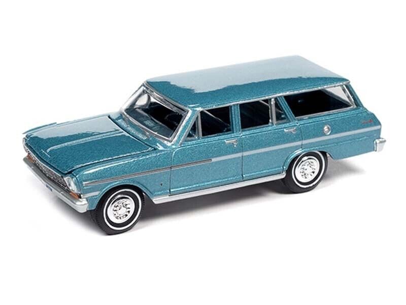 1963 Chevy II Nova 400 Station Wagon Azure Aqua Blue Metallic Muscle Wagons Limited Edition to 13904 Pieces Worldwide 1/64 Diecast Model Car by Auto World 64312-AWSP067B