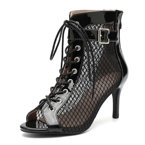 Enelauge Women's Mesh Sandals Summer Booties Mesh Booties Zipper Peep Toe Lace Up Buckle Strap Kitten Heels Comfortable Sexy Wedding Bridal Party Dress Shoes