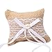 Coussin Alliances en Toile de Jute, Coussin en Jute de Fleurs en Dentelle, Coussin pour Alliances en Toile de Jute, Utilisé pour Les Accessoires de Mariage (Jaune et Blanc)