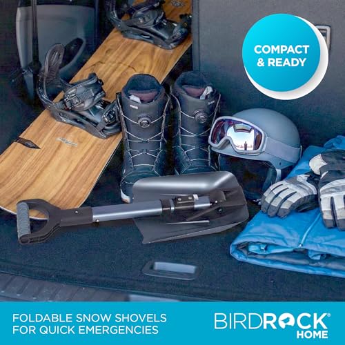 Image of 34 inch Folding Emergency Snow Shovel - Rugged Compact Tool for Car, Snowmobiles, or ATV - Compact Winter Survival Gear - Skiing Camping Mud Avalanche - Collapsible Multifunctional - Grey