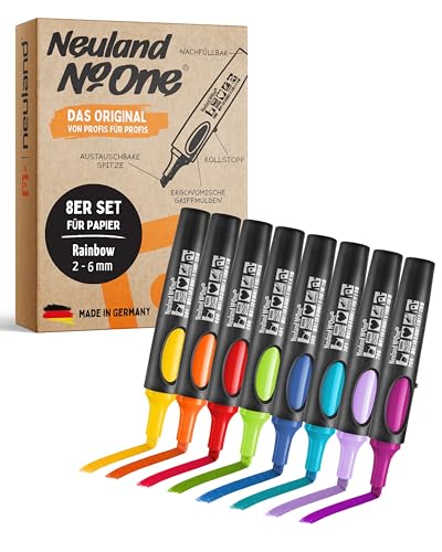 Neuland No.One Flipchartmarker I Mehrfarbiges 8er Set mit Keilspitze 2-6mm I Nachfüllbarer Marker für Trainer Moderatoren & Coaches I Ergonomischer & langlebiger Flipchartstift