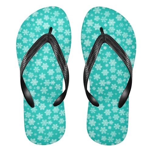 Burbuja Snowflakes on Teal Flip Flops for Women Men, Soft Thong Sandals Rubber Slippers for Pool Beach Essentials