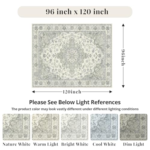 Green 8x10 Washable Large Area Rug, Non-Slip Soft Ultra-Thin Polyester Carpet with Vintage Vintage Stain Large Rug for Living Room, Bedroom, Dining Room & Open-Concept Spaces Oeko-TEX - Green