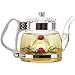Teabloom Princess of Monaco Teapot & Blooming Tea Gift Set (6 Pieces) - Borosilicate Glass Teapot (34 oz / 1000 ml / 3-4 Cups), Porcelain Lid, Tea Warmer + Candle, Loose Tea Infuser, 2 Flowering Teas