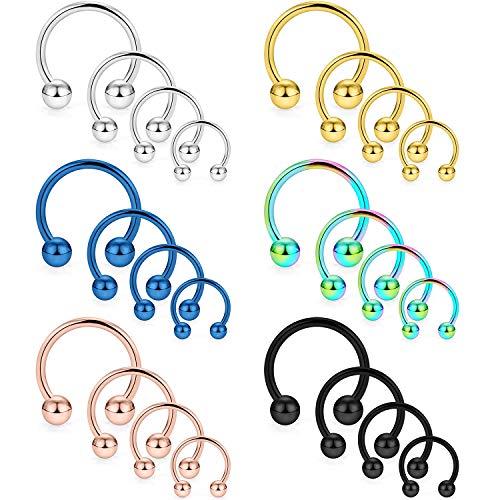Yaalozei 24PCS 16G Surgical Steel Horseshoe Captive Bead Nose Hoop Ring Septum Eyebrow Lip Nipple Tongue Belly Hoop Rings Piercing Jewelry for Women Men 8mm 10mm 12mm 14mm