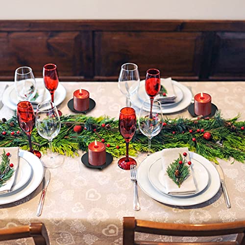 Devi Black Pillar Candle Holder 4Pcs, Iron Candle Stand For Pillar Candles 4.29''D, Modern Farmhouse Home Coffee Table Decor, Candle Plate Christmas Centerpieces For Dining Table #TOP3