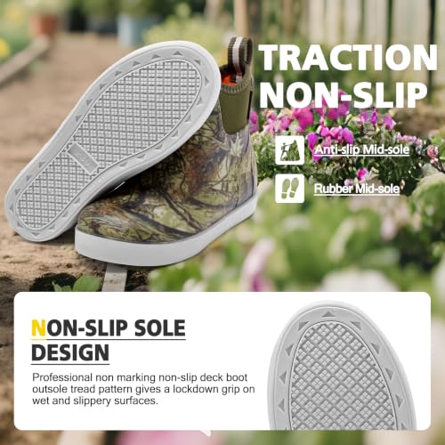 Image of Women's Deck Boots, Rubber Rain Boots Chelsea Ankle Booties with Anti-Slip Sole Waterproof Fishing Shoes for Outdoor Work Garden Camping