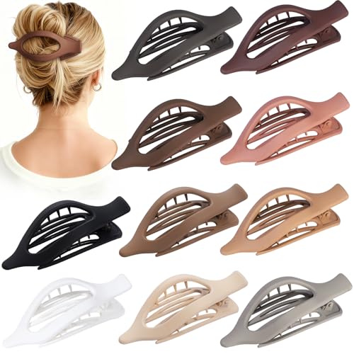 Sisiaipu 10 Pcs Flat Hair Clips for Women French Concord Claw Clips for Thick and Thin Hair Duck Billed Barrettes Hair Accessories (Basic)