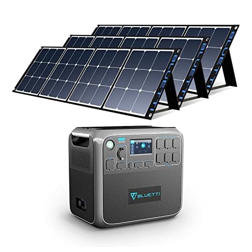 BLUETTI AC200P Portable Power Station with Solar Panel Included 2000W Solar Generator Kit with 3pcs 200W Foldable Solar Panel, 6 120V AC Outlet Lithium Battery Backup for Home Use Outdoor Camping Van