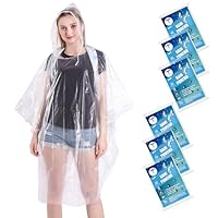 TUNCHMO 6 Stück Durchsichtig Regenponchos für Damen Herren - Wasserdichter Regenschutz, 50% Extra dicke Regencape mit Kapuze，Leichtgewichtiger Transparenter