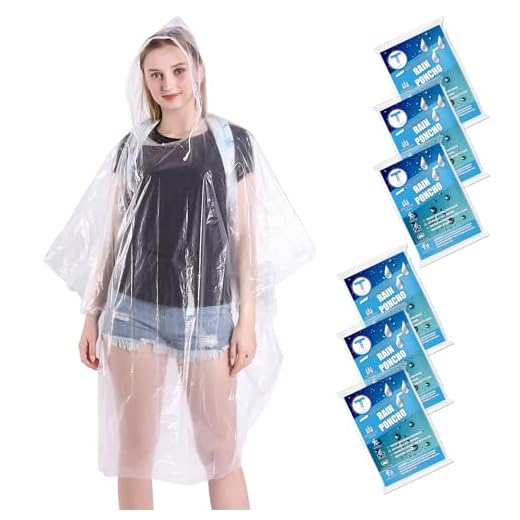 TUNCHMO 6 Stück Durchsichtig Regenponchos für Damen Herren - Wasserdichter Regenschutz, 50% Extra dicke Regencape mit Kapuze，Leichtgewichtiger Transparenter
