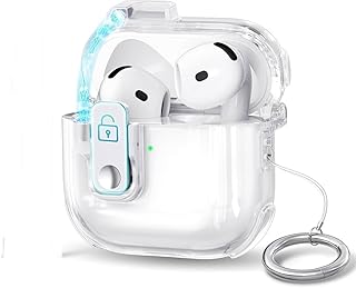 حافظة حماية متوافقة مع سماعات ايربودز 4 (2024) مع قفل، حافظة حماية من الجيل الرابع للرجال والنساء بهيكل صلب واقي مضاد للصدمات مع حلقة تثبيت من فكرة (لون شفاف)