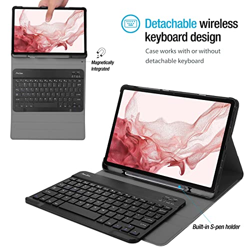 Procase Galaxy Tab S7 11 Inch Keyboard Case 2020 Sm-T870 T875 T878, Slim Lightweight Protective Cover With Magnetically Detachable Wireless Keyboard For Galaxy Tab S7 2020 Release 11" -Black #TOP2