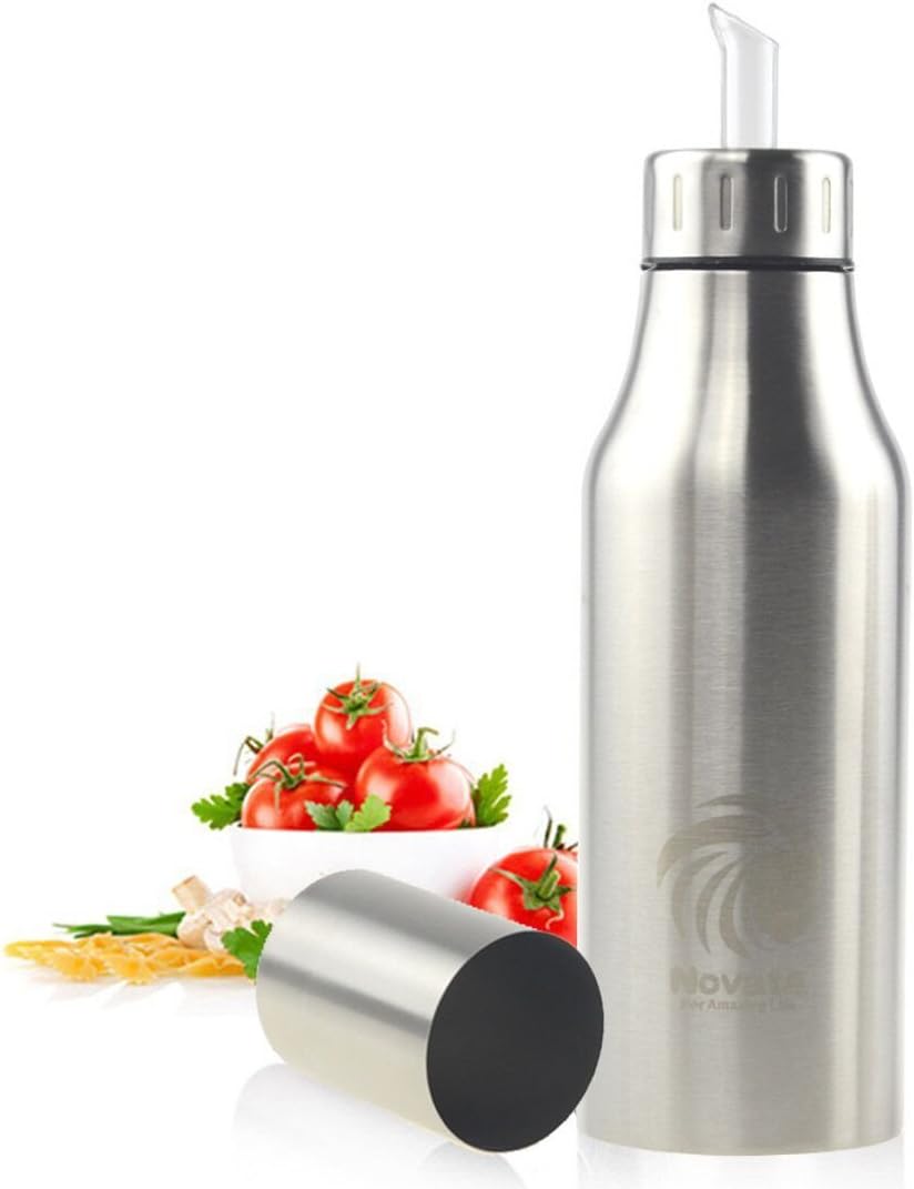 Oil Bottle 750ml Kitchen utensils oil bottle of oil Stainless Steel Olive Oil/Vinegar/Sauce Cruets Oil Dispenser Dust Proof and Leak-proof with Pouring Spout-Novata