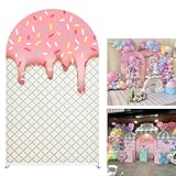 ittsmnt Arch Fabric Backdrop Covers for Parties Dripping Ice Cream with Sprinkles Waffles Arched Panels Covers Photo Background Birthday Banquet Party Decor