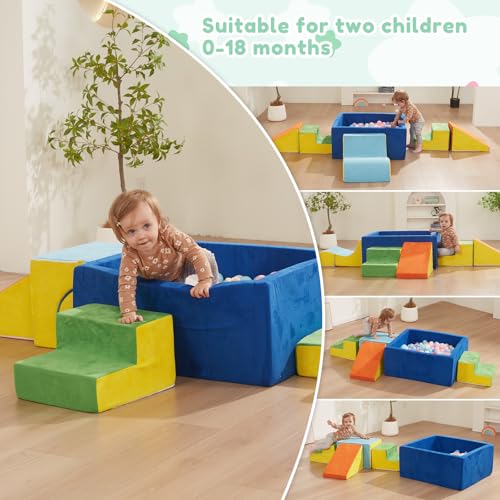 Image of Foam Climbing Toys for Toddlers with Large Ball Pit | Climbing Blocks, Soft Play Climb and Crawl Activity Playset, Toddler Play Crawling Climbing Sliding Indoor(Excluding Balls)