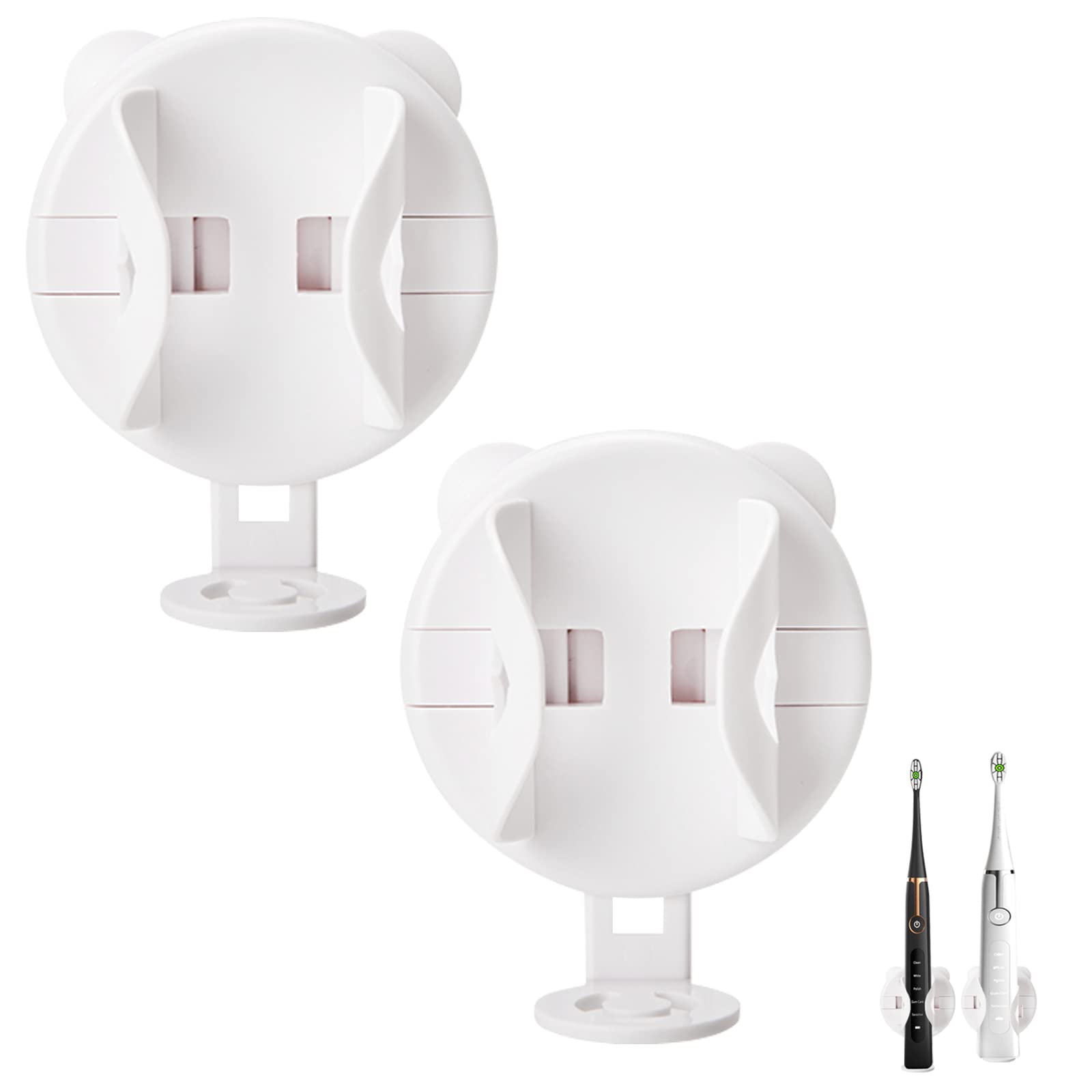 Lxq White Electric Toothbrush Holder 2Pack Self-Adhesive Toothbrush Stand Wall Mounted Toothbrush Holder For Bathroom Adjustable Auto-Lock Toothbrush Organizer For All Electric Toothbrushes,