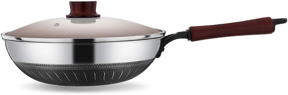 Sartenes Wok Wok Freír Cacerola Antiadherente Completa De Nido De Abeja Sin Revestir Menos Aceite Fumar Marihuana (Color : Stainless steel, Size : 34x9cm)