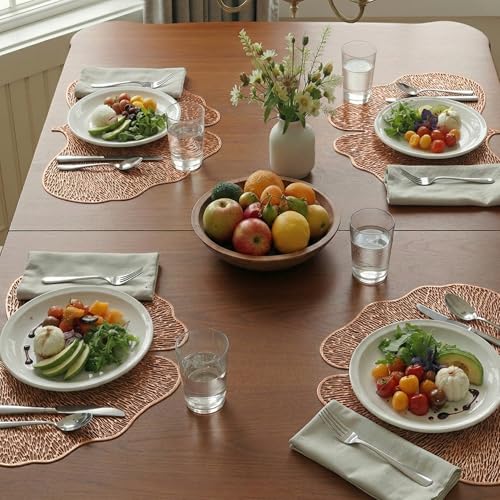 Image of Kuber Industries 4 Pcs Leather Side Table Mats | Washable Placemat /Dining Table Mat for Wedding and Family Functions | Butterfly Design - Copper