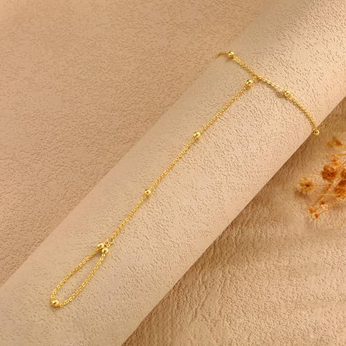 Bracelet for Women - Dainty Stack Bracelets Trendy Adjustable 14K Gold Plated Thin Paperclip Bead Box Satellite Figaro Cuban Link Chain Bracelet Set for Women Waterproof Jewelry Gift