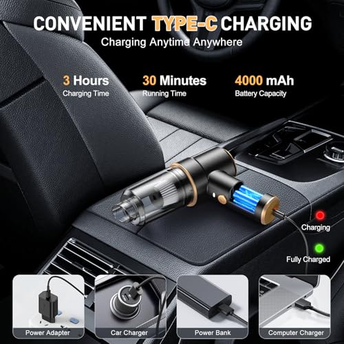 Image of KMM Handheld Car Vacuum Cleaner, 11000PA Vacuum Cleaner & Air Duster, 120W High Power Vacuum Portable Cordless, Hand Held Vacuum Rechargeable with Multi-Nozzles & LED Light for Home, Car, Office