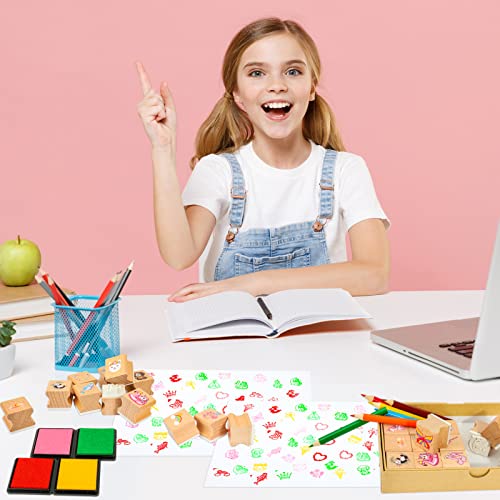 Zayvor Kids Stamps Set, Girls Wooden Rubber Stamp With Ink Pad Colored Pencil, Holiday Square Craft Stamp For Stamping Scrapbooking Crafting Booking Card Making Stocking Filler,Party Favor Gift #TOP4