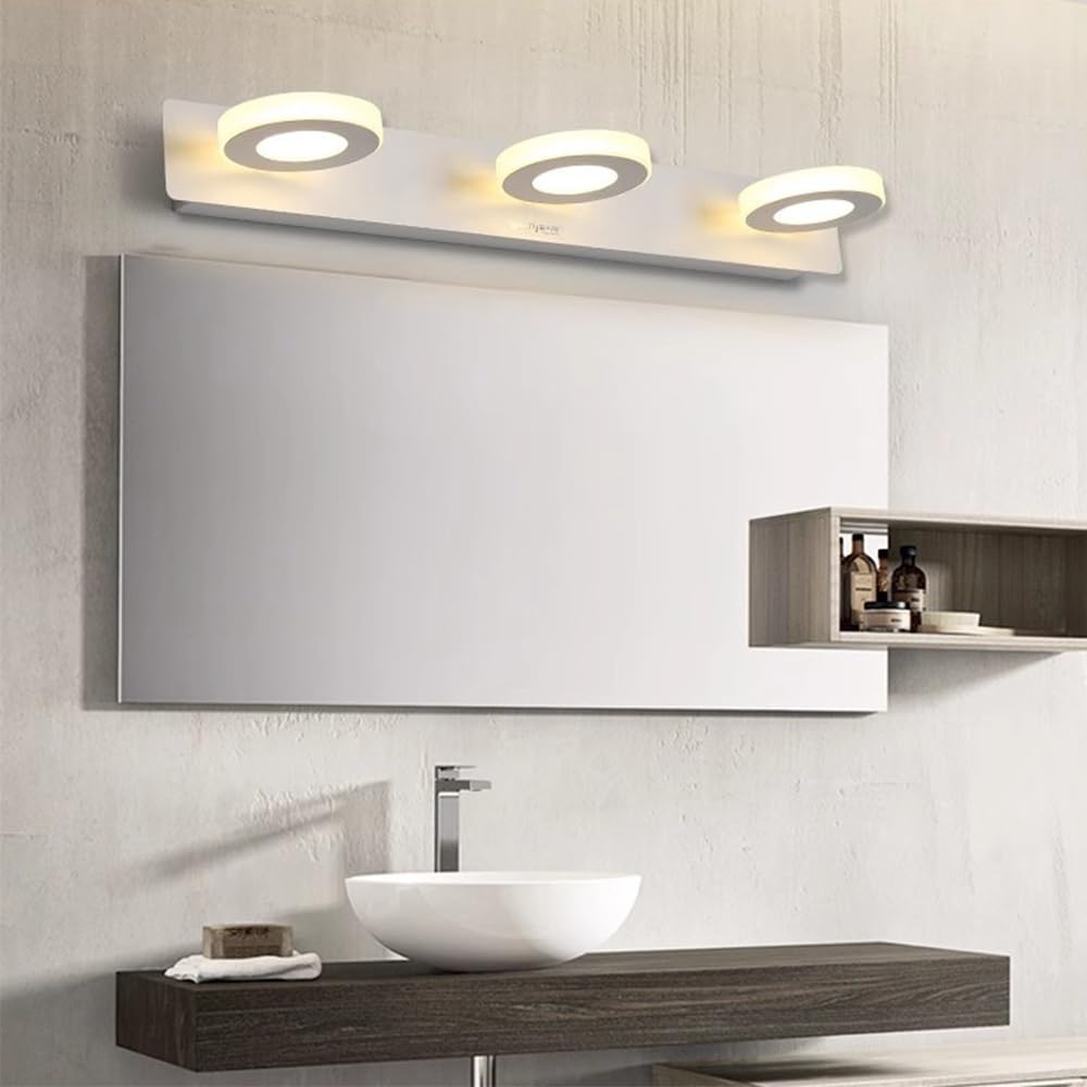 Mengjay Lampa lustrzana LED do łazienki, wewnętrzna lampa ścienna LED, 3 tryby oświetlenia, nowoczesna akrylowa lampa ścienna do sypialni, salonu, hotelu, schodów, przejścia (3 głowice)
