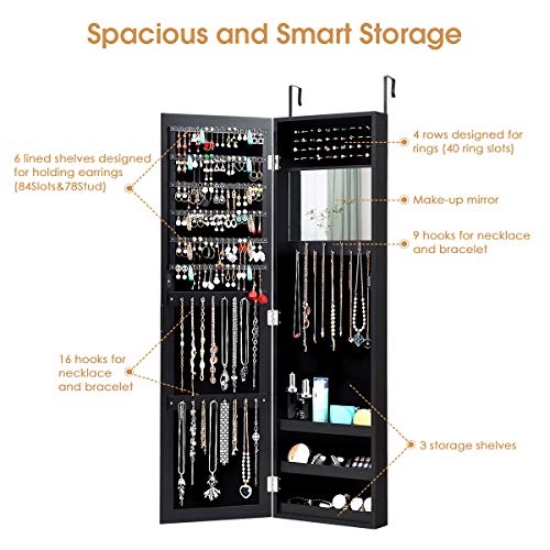 Giantex-Jewelry-Armoire-Cabinet-Wall-Door-Mounted-with-Full-Length-Mirror-Jewelry-Organizer-with-Makeup-Mirror-Ring-Earring-Slots-Necklace-Hooks-Large-Capacity-Storage-Jewelry-Armoire-Black