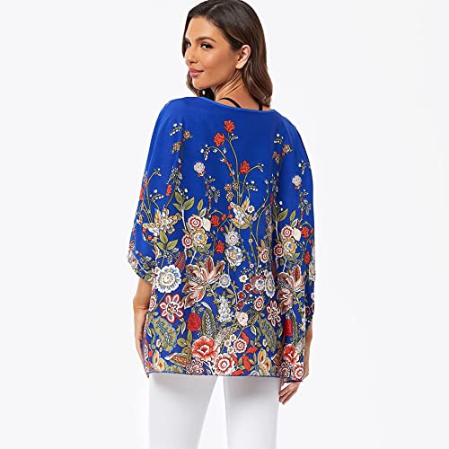 Image of Ckikiou Plus Size Batwing Flowy Semi Sheer Chiffon Blouse Tunic for Women Summer Floral Print Boho Beach Cover ups