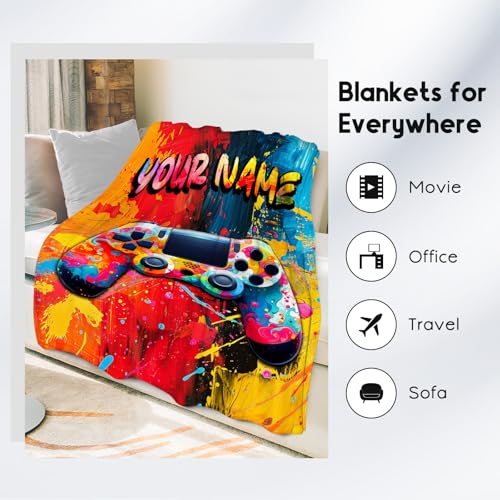 Gamer Blanket for Boys Men - Personalized Blankets Gifts - Cool Soft Cozy Gaming Throw for Bed - 4 Sizes